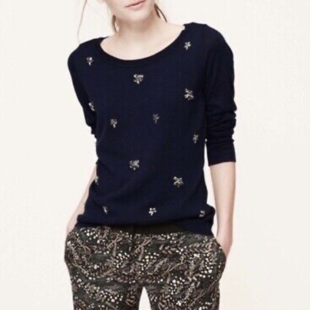 Ann Taylor LOFT - Rhinestone jeweled wool blend sweater